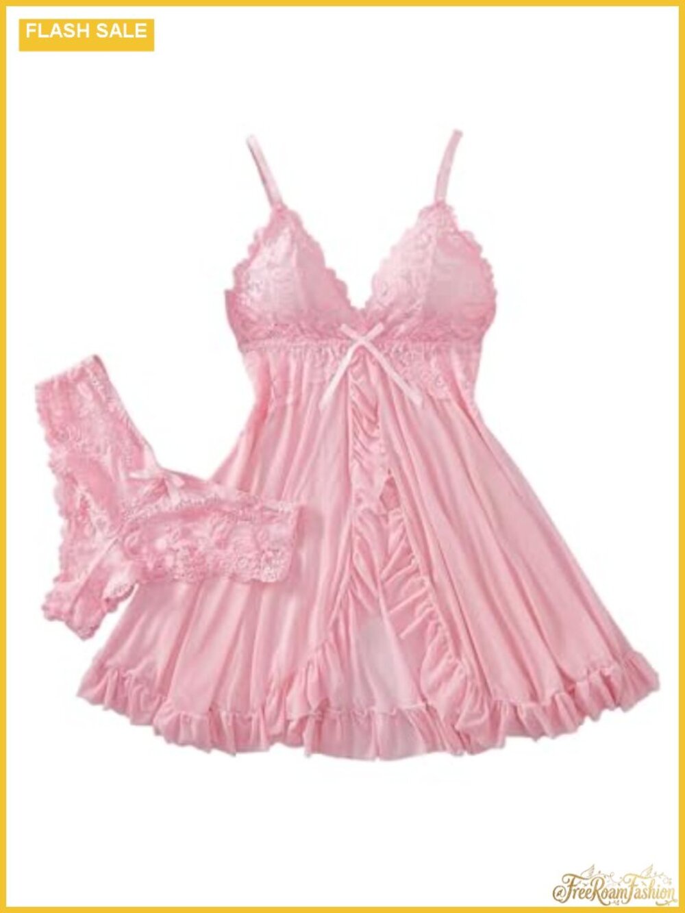 Sexy Babydoll Chemise with Thong, V-Neck, Sleeveless, Open Back, Wireless